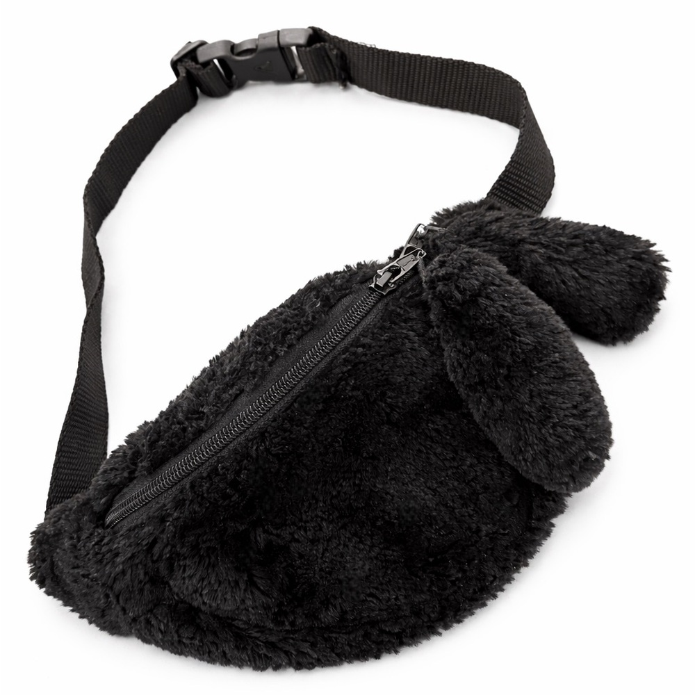 Black Furry Waist Bag